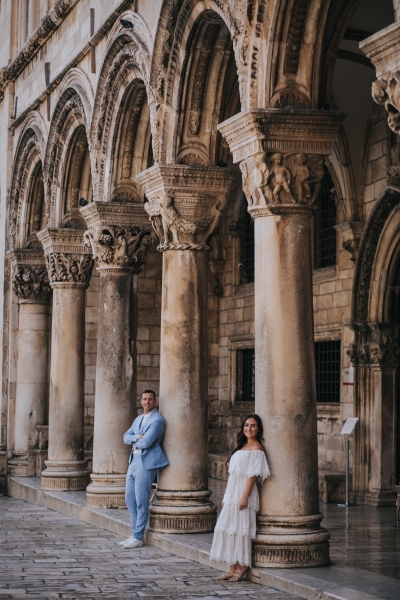 Portrait in front of Rector's palace in Dubrovnik, morning