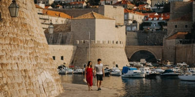 Panoramic view over the Old harbour, morning photo shoot in Dubronik