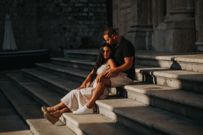 Morning light pocket at Dubrovnik cathedral stairs