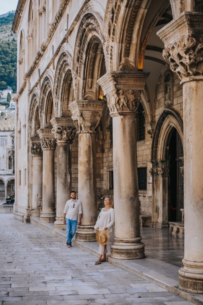 Portrait in front of Rector's palace in Dubrovnik, morning