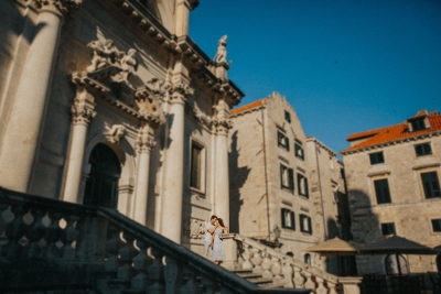 Portrait in front of st. Blaise church in Dubrovnik, morning light