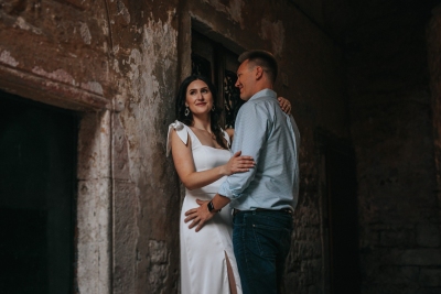Hidden corners in the Old town of Dubrovnik, couple portrait