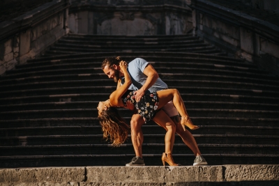 Jesuit stairs in Dubrovnik, Walk of shame, portrait of a dancing couple during our morning photo shoot