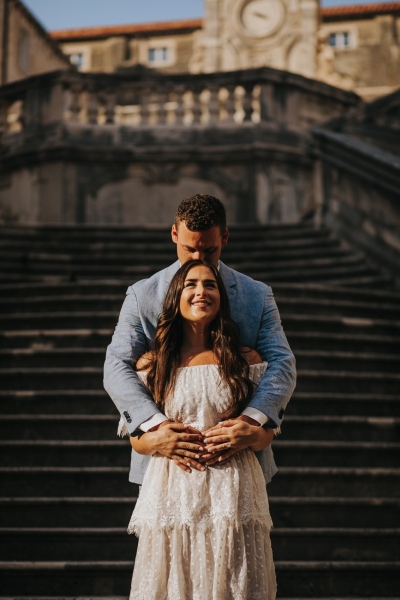 Jesuit stairs in Dubrovnik, Walk of shame, romantic portrait of a couple during our morning photo shoot in summer