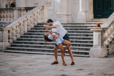 Couple dancing in front of st. Blaise church
