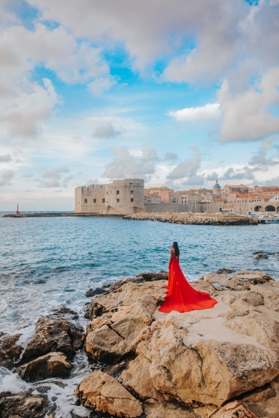 Long flying dress shoot in Dubrovnik