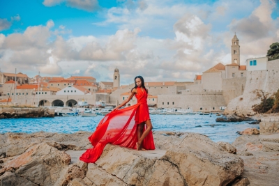 Long flying dress shoot in Dubrovnik