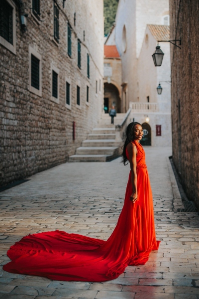 Long flying dress shoot in Dubrovnik