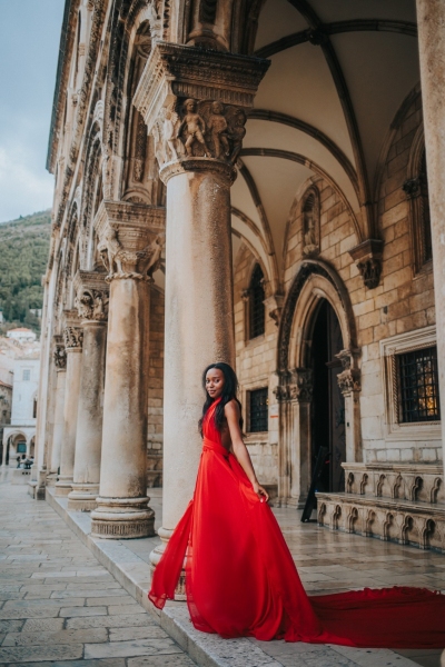 Long flying dress shoot in Dubrovnik