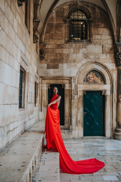 Long flying dress shoot in Dubrovnik