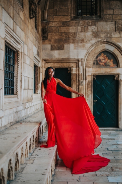 Long flying dress shoot in Dubrovnik