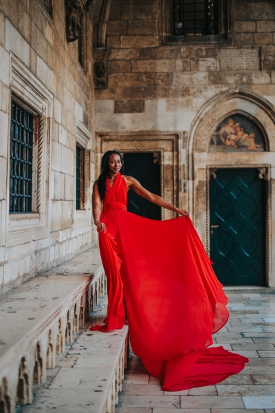 Long flying dress shoot in Dubrovnik