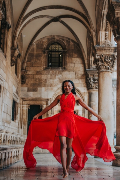 Long flying dress shoot in Dubrovnik