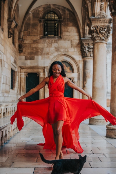 Long flying dress shoot in Dubrovnik