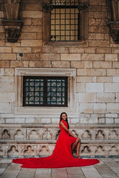 Long flying dress shoot in Dubrovnik