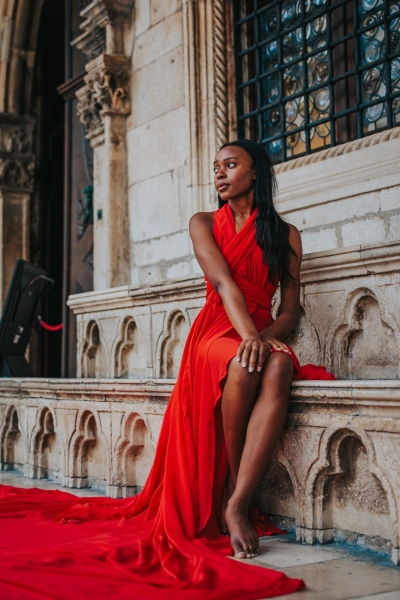 Long flying dress shoot in Dubrovnik