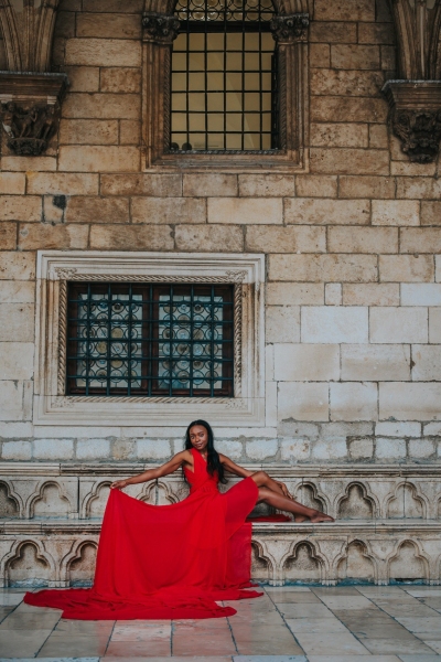 Long flying dress shoot in Dubrovnik