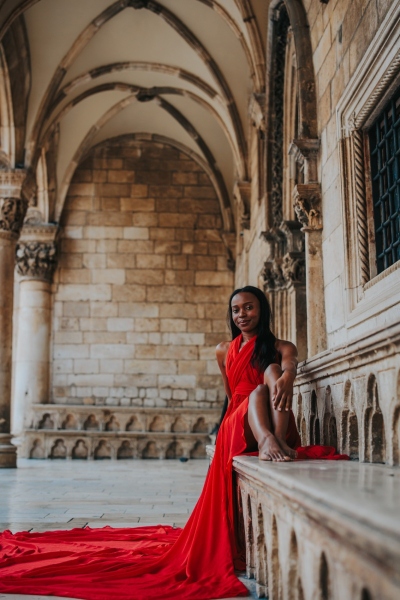 Long flying dress shoot in Dubrovnik