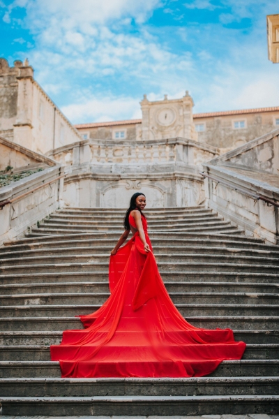 Long flying dress shoot in Dubrovnik