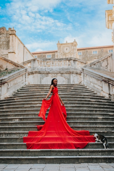 Long flying dress shoot in Dubrovnik