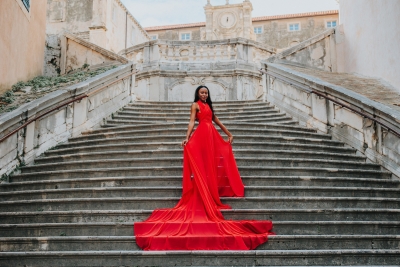 Long flying dress shoot in Dubrovnik