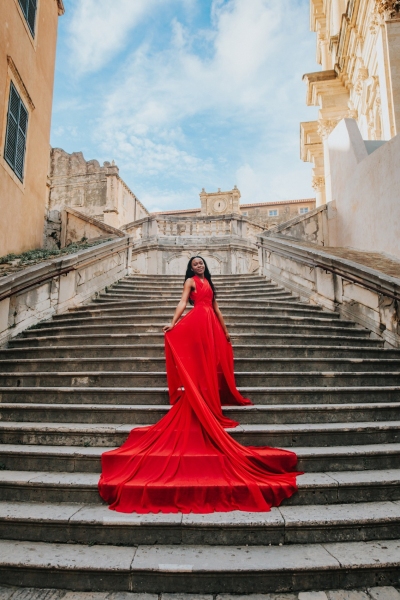 Long flying dress shoot in Dubrovnik