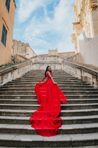 Long flying dress shoot in Dubrovnik
