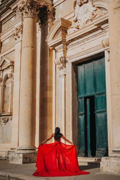 Long flying dress shoot in Dubrovnik