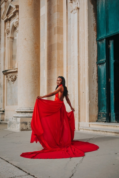 Long flying dress shoot in Dubrovnik