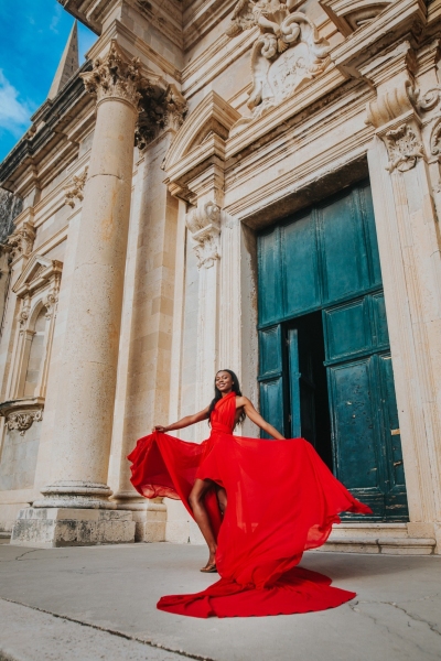 Long flying dress shoot in Dubrovnik