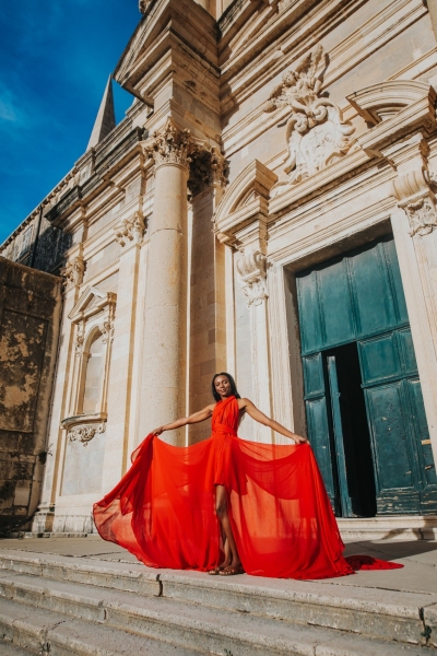 Long flying dress shoot in Dubrovnik