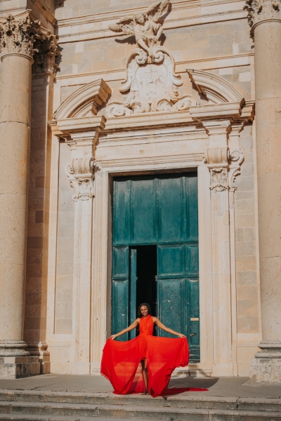 Long flying dress shoot in Dubrovnik