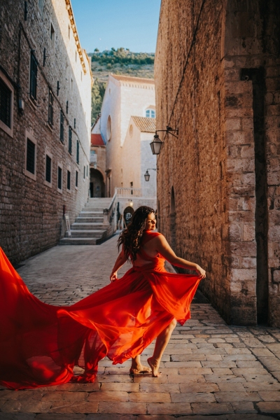 Long flying dress photo shoot in Dubrovnik