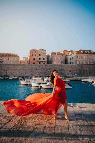 Long flying dress shoot in Dubrovnik