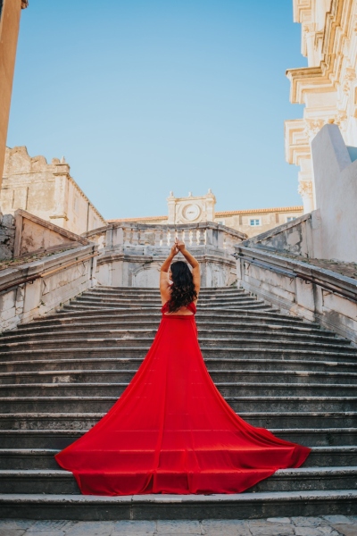 Long flying dress shoot in Dubrovnik