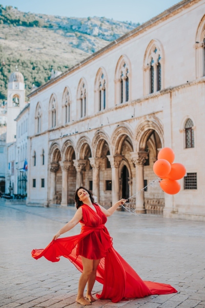 Long flying dress shoot in Dubrovnik