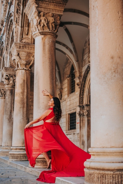 Long flying dress shoot in Dubrovnik