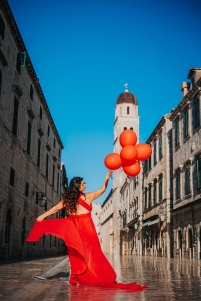 Long flying dress shoot in Dubrovnik