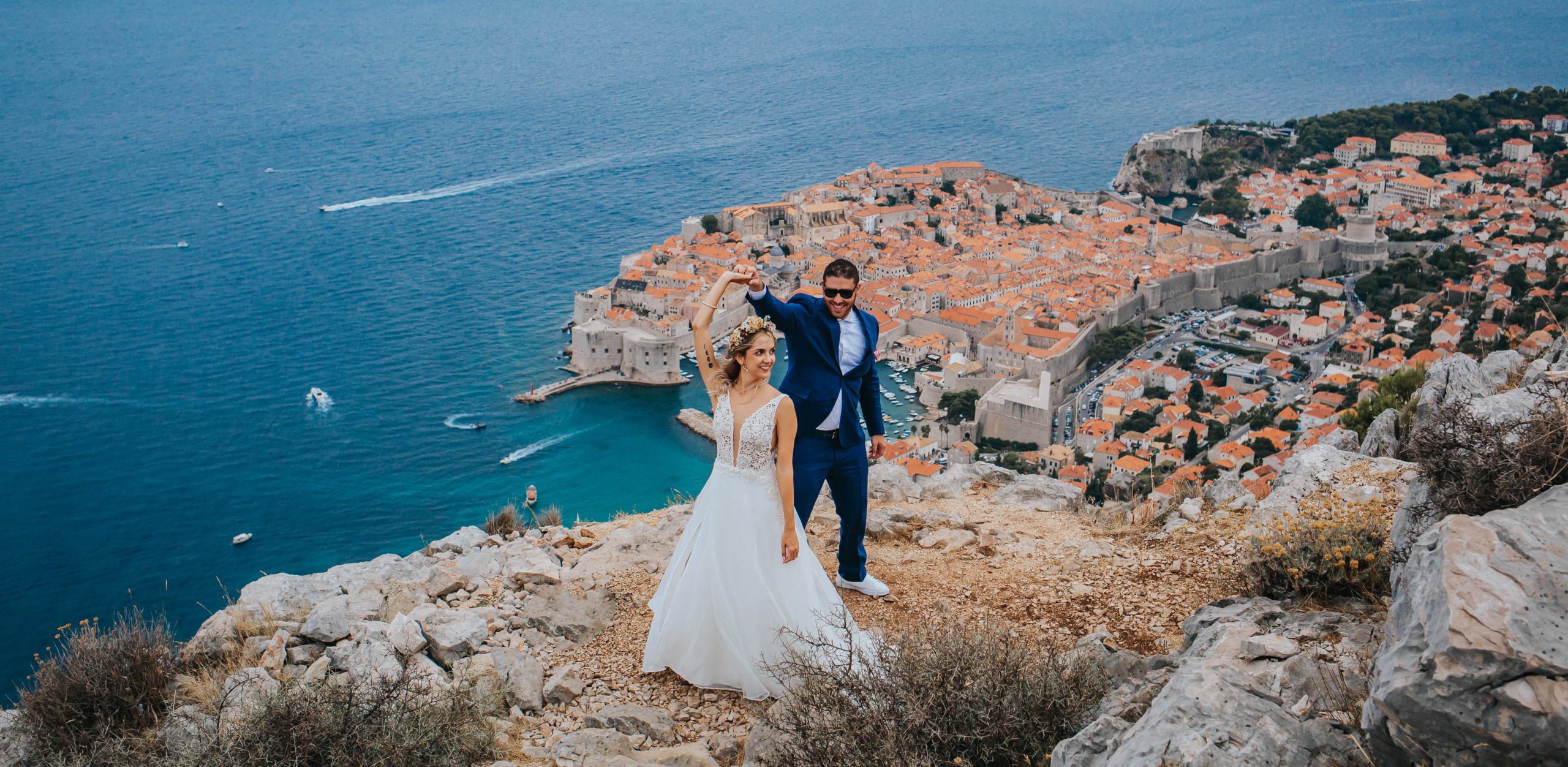 Dubrovnik wedding photo session Panoramic view from Srd hill above Dubrovnik